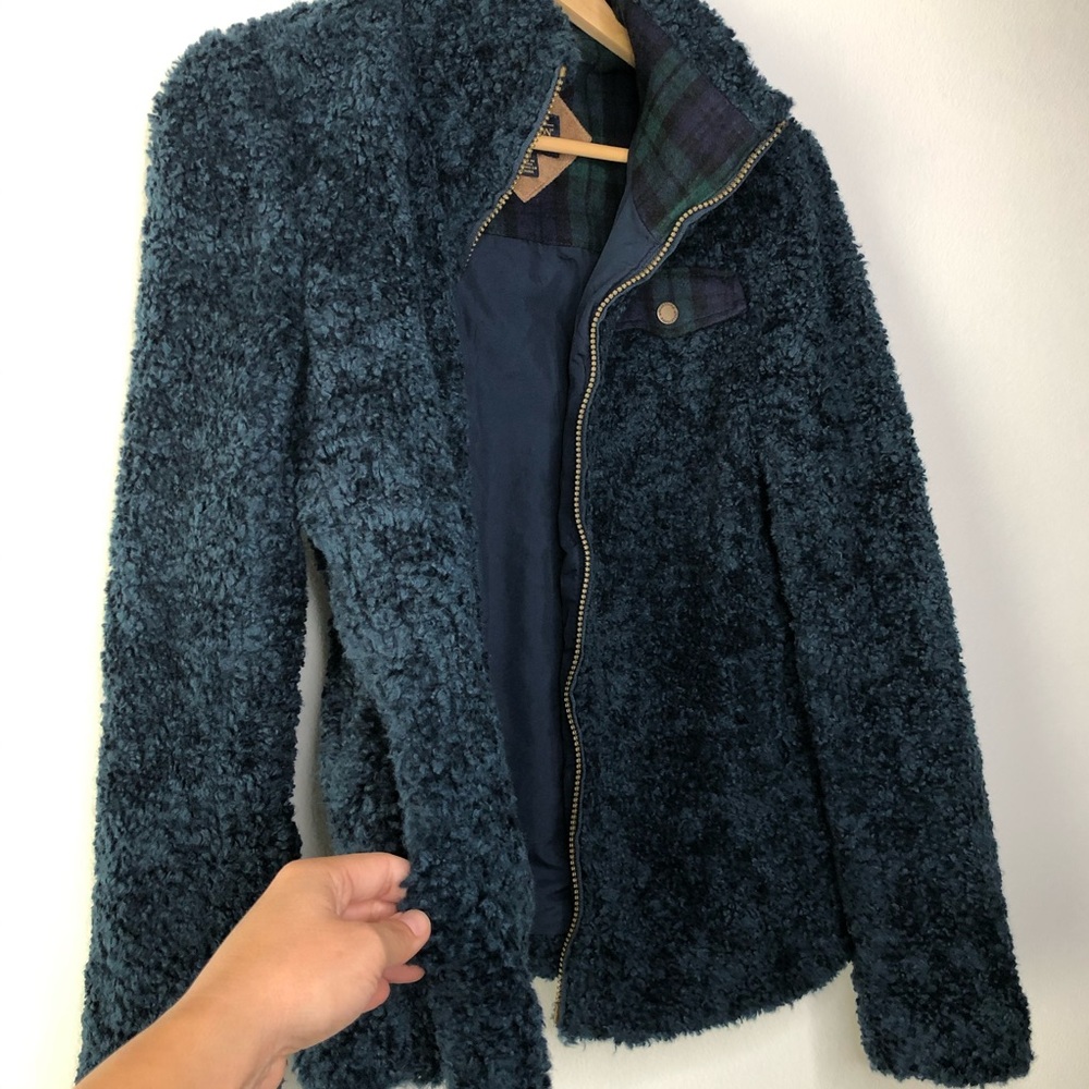 Pendleton Fuzzy Teddy Bear Plaid Sweater Jacket - Picture 3 of 6